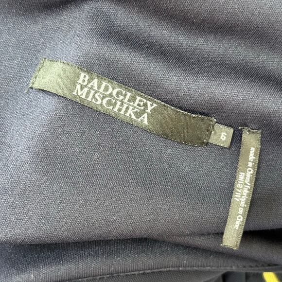 BADGLEY MISHKA deep navy blue scoop neck side ruched midi cocktail dress - Picture 6 of 7